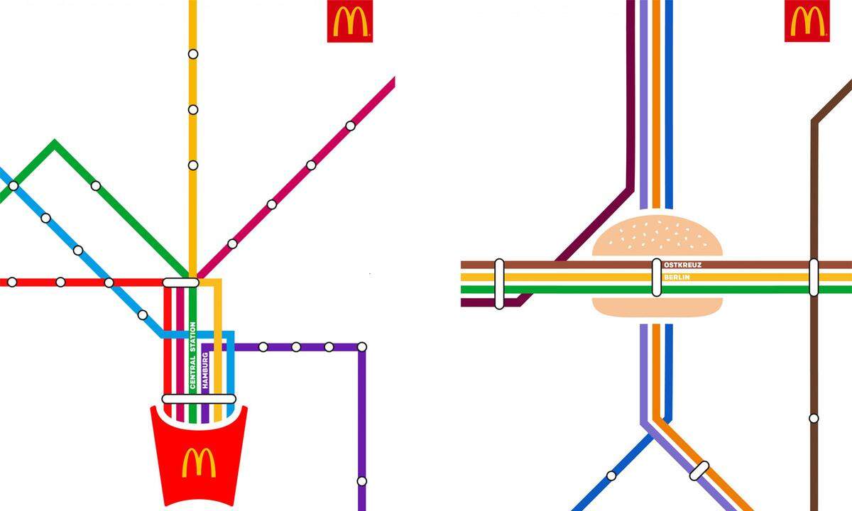 So macht man Werbung in der U-Bahn: McDonald's zeigt in Deutschland, wo der Fast-Food-Fan seinen Tempel findet.