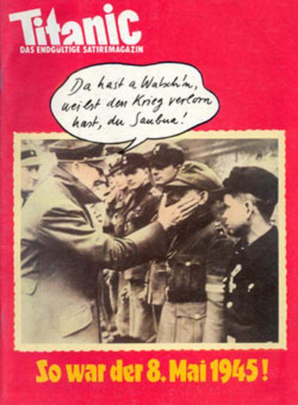 Der Massenmörder mit den häufigsten Cover-Auftritten: Adolf Hitler. 40 Jahre nach dem Ende des Zweiten Weltkriegs deckt die Zeitschrift 1985 auf: "So war der 8. Mai 1945" und lässt den Dikator (österreichisch) sprechen: "Da hast a Watsch'n, weilst den Krieg verloren hast, du Saubua!"