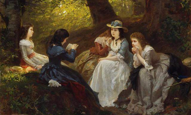 Enthusiastische junge Frauen bei der „Werther“-Lektüre. Gemälde von 1870. 