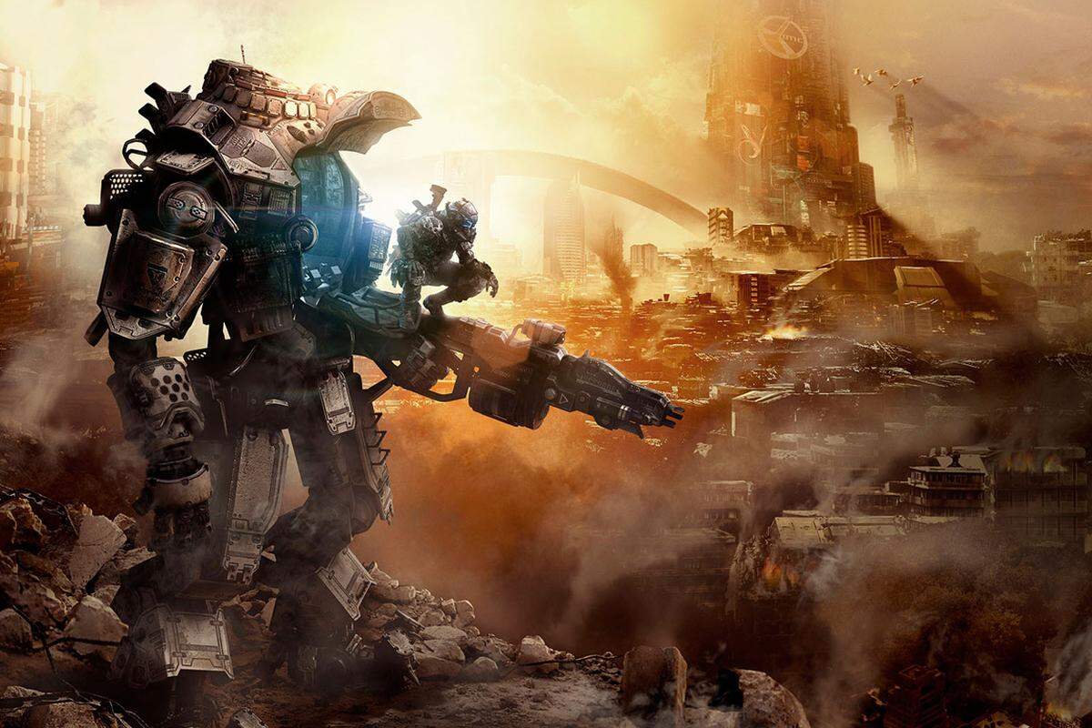 Kampfroboter, ungewöhnliche Waffen und dazwischen fast schon winzig wirkende Soldaten. Der Sci-Fi-Shooter "Titanfall" setzt mehr auf Spaß als auf Realität. Dank Sprungdüsen soll das Fußvolk sich aber dennoch gut gegen die großen Exoskelett-Anzüge halten können - und sie auch steuern. 13.März.2014, Xbox 360, Xbox One, PC