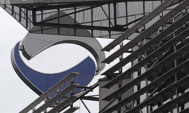 The logo of nationalised lender Hypo Alpe Adria is pictured atop the bank's headquarters in Klagenfurt