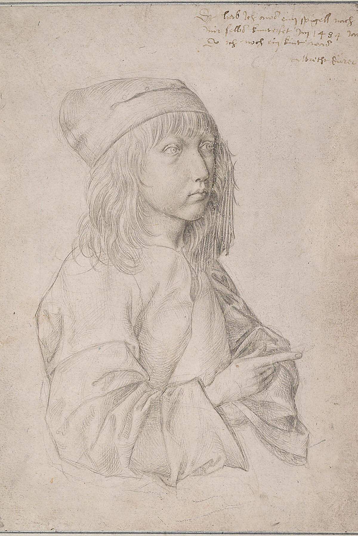 Gerade einmal 13 Jahre alt war Albrecht Dürer (1471-1528), als er 1484 seinen Vater zu einem Wettbewerb herausforderte. Die beiden nahmen vor dem Spiegel Platz, und jeder zeichnete sein Selbstporträt. Das Ergebnis sind die beiden ersten bekannten Selbstbildnisse der abendländischen Kunstgeschichte.  Albrecht Dürer: „Selbstbildnis des Dreizehnjährigen“, 1484, Silberstift auf weiß grundiertem Papier.