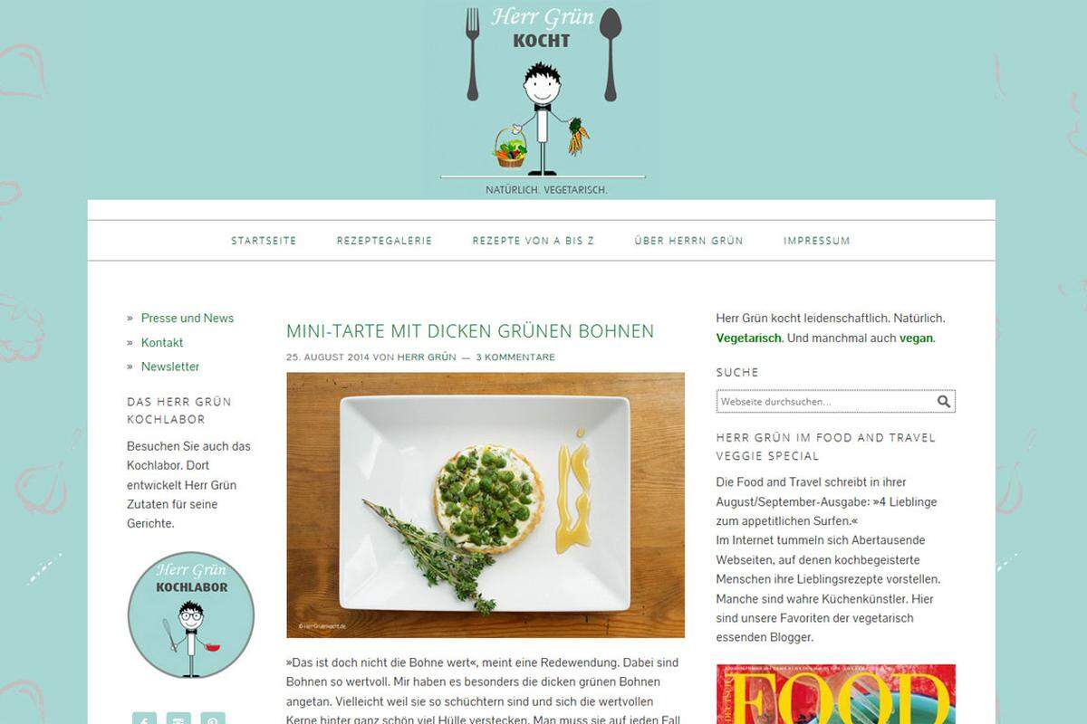 Seit Juli 2013 kocht Herr Grün vegetarisch und manchmal auch vegan. Seine Rezepte kommen saisonal und unkompliziert auf den Tisch.  www.herrgruenkocht.de