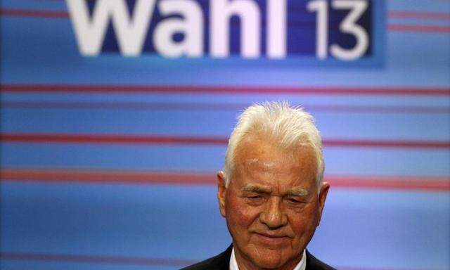 Stronach, party leader of Team Stronach, smiles during a TV debate after first projections in the Austrian general election in Vienna