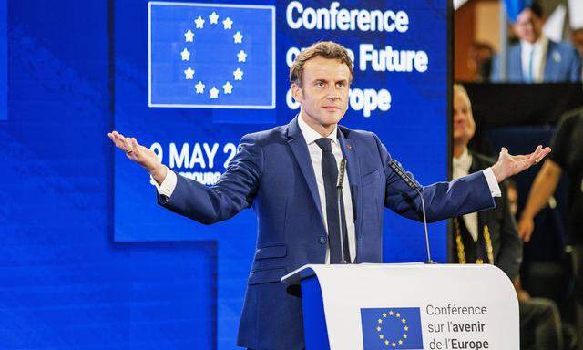 French President Emmanuel Macron speaks during the Conference on the Future of Europe held in European Parliament in St