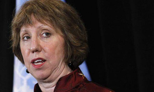 European Union foreign policy chief Catherine Ashton speaks during a news conference at the United Nations headquarters in New York