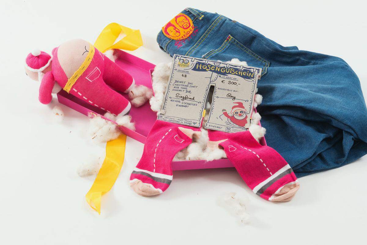 Die berüchtigt umtriebigen Jeansgebrüder Stitch poppen im Advent auf der Mariahilfer Straße auf: Hausnummer 4, inklusive Denimverpackmaterial.
