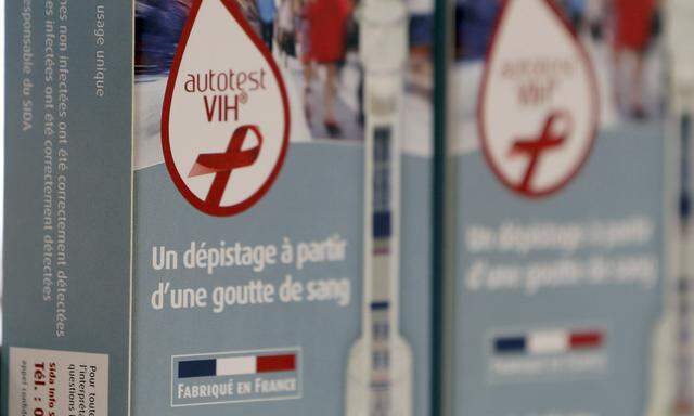 HIV self tests are displayed in a pharmacy in Bordeaux