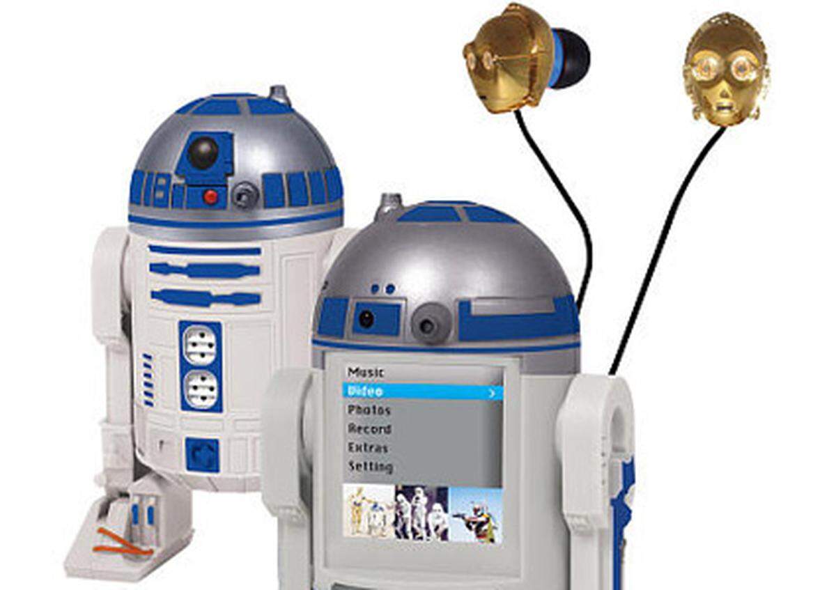 Selbst für Star-Wars-Fans scheint dieser MP3-Player eine Spur zu viel zu sein. Abgesehen davon, dass man das Konterfei von C-3PO konstant aus seinem Ohr blicken hat, ist der rundliche Körper von R2-D2 auch nicht gerade hosentaschentauglich.