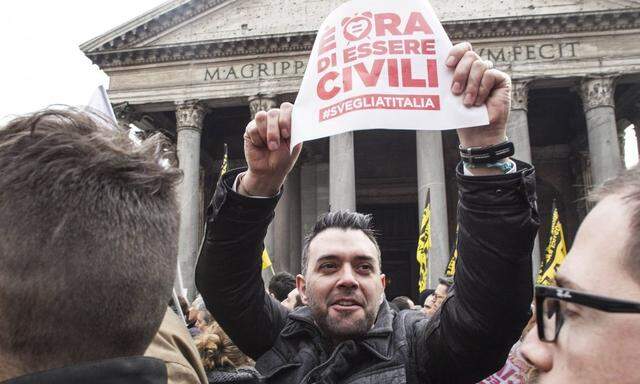 Tausende protestieren fuer Homo Ehe in Italien Roma 23 01 2016 Movimento Arcobaleno PUBLICATIONxNOTxI
