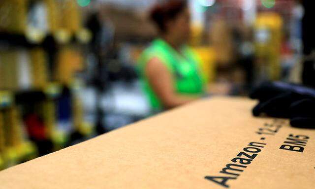 An Amazon package is seen at the new Amazon warehouse during its opening announcement on the outskirts of Mexico City