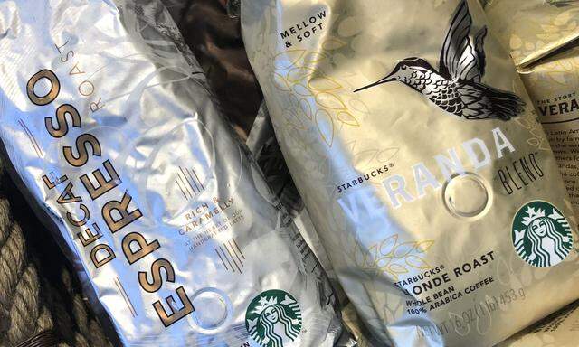 Packages of Starbucks coffee for sale are seen displayed at a Starbucks coffee shop in New York City