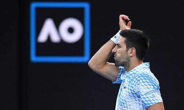 TENNIS AUSTRALIAN OPEN, Novak Djokovic of Serbia reacts during his Quarterfinal match agains Andrey Rublev at the 2023 A