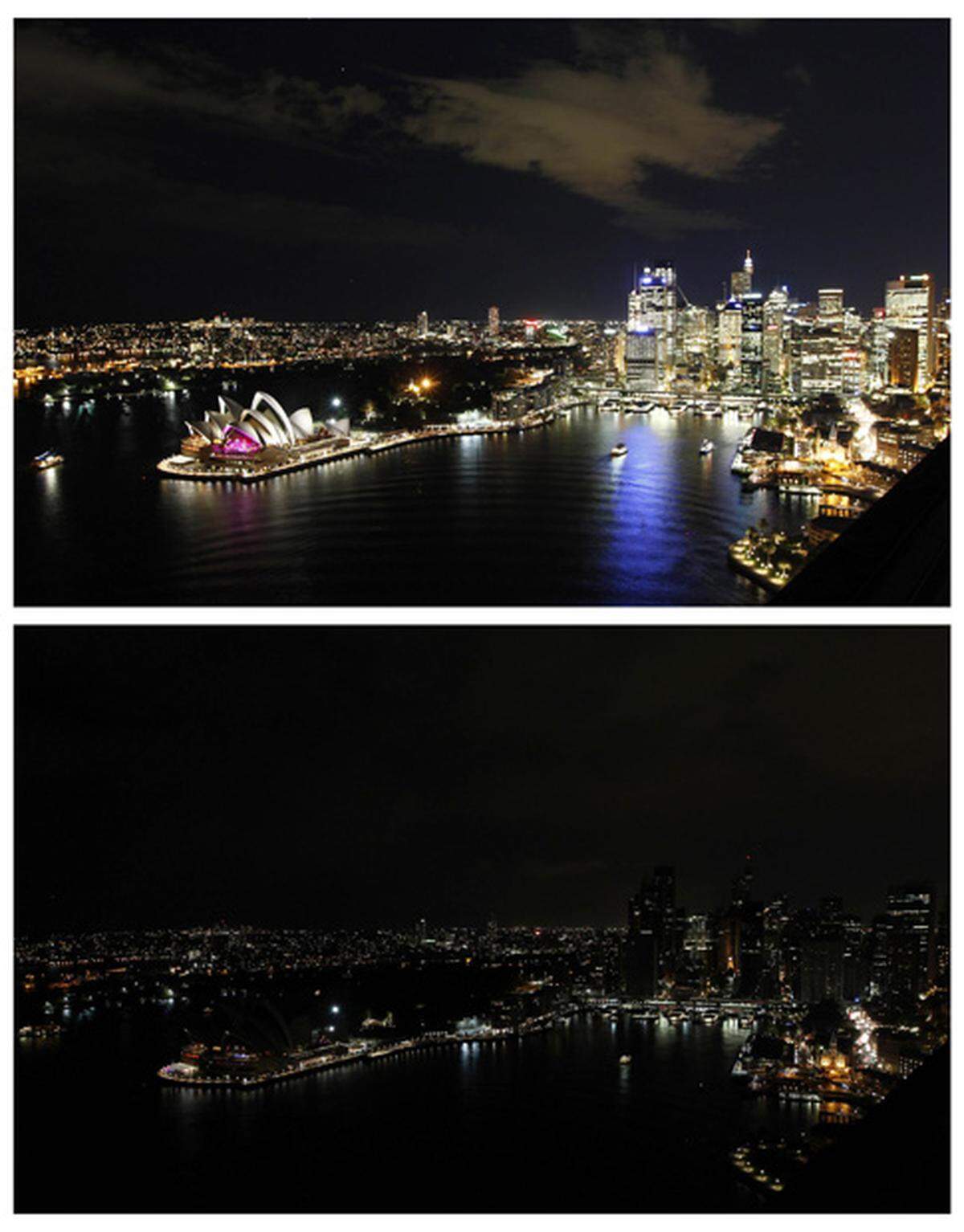 Und noch ein Mal: Richtig dunkel war es im Hafen von Sydney zu Beginn der "Earth Hour".