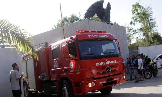 A fire truck is seen in front of the training center of Rio's soccer club Flamengo, after a deadly fire in Rio de Janeiro