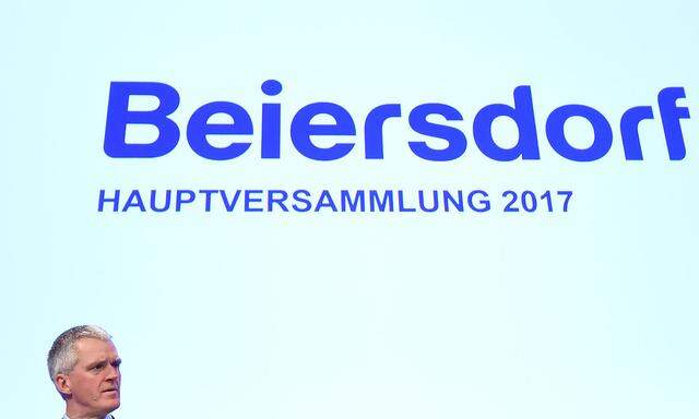 Stefan Heidenreich, CEO of German personal-care company Beiersdorf, delivers his speech at the annual shareholders meeting in Hamburg