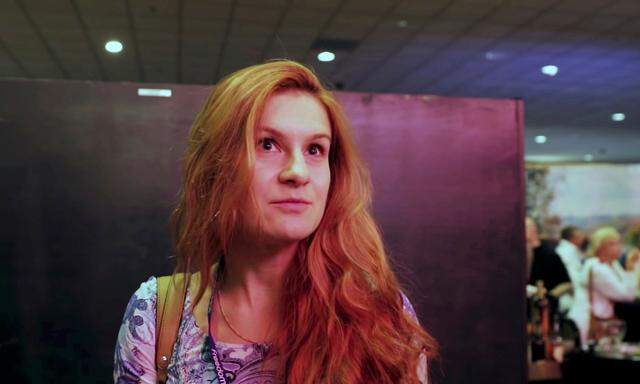 FILE PHOTO: Accused Russian agent Maria Butina speaks to camera at 2015 FreedomFest conference in Las Vegas, Nevada