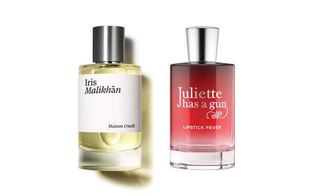 Kussfest. "Iris Malikhân" von Maison Crivelli, 100 ml um 180 €, und "Lipstick Fever" von Juliette Has a Gun, 100 ml um 110 €.