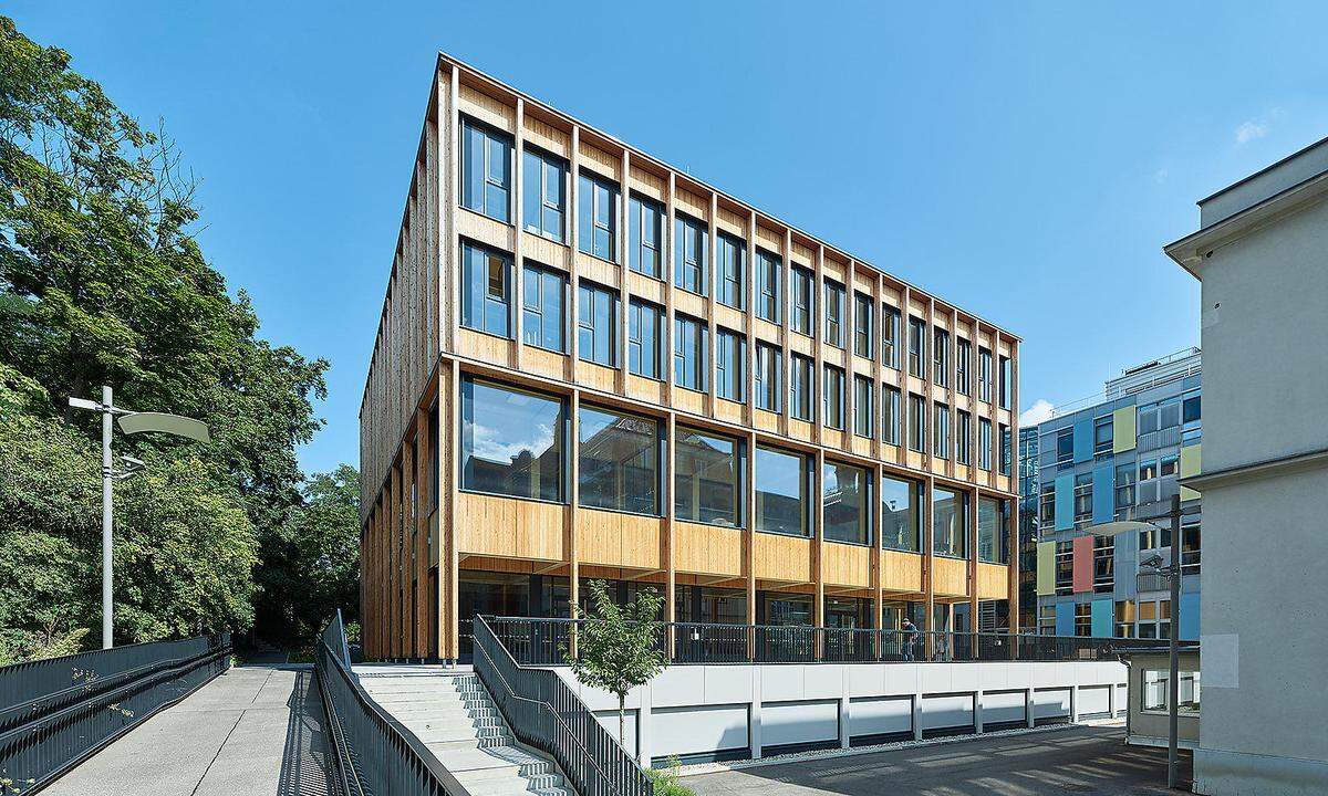 Ein weiterer Preisträger ist das neue Bibliotheks- und Seminargebäude der Universität für Bodenkultur. Dabei handelt es sich um den ersten Holzbau imuniversitären Kontext an ihrem Wiener Standort. Als Planungsbüro fungierten SWAP Architekten.