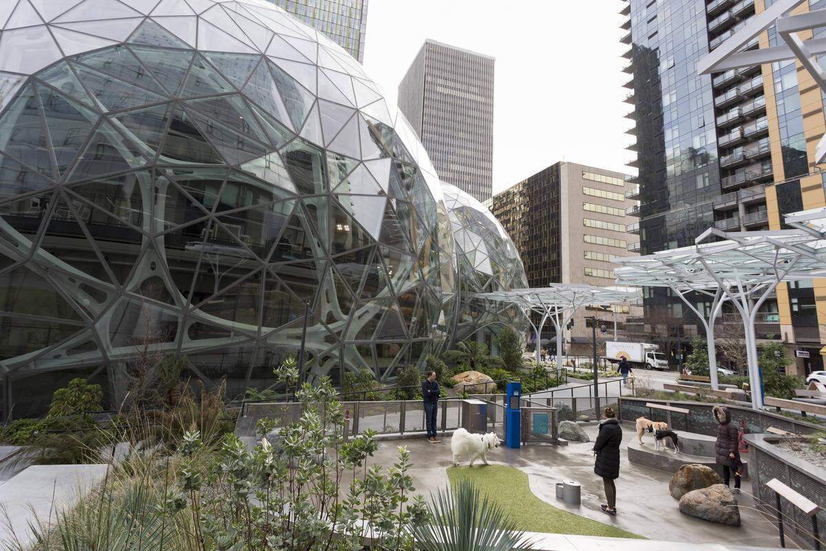 Mit "The Spheres", drei riesigen Glaskugeln mit über 40.000 Pflanzen, Pfaden und Wasserläufen, will Amazon die Kreativität seiner Mitarbeiter fördern.