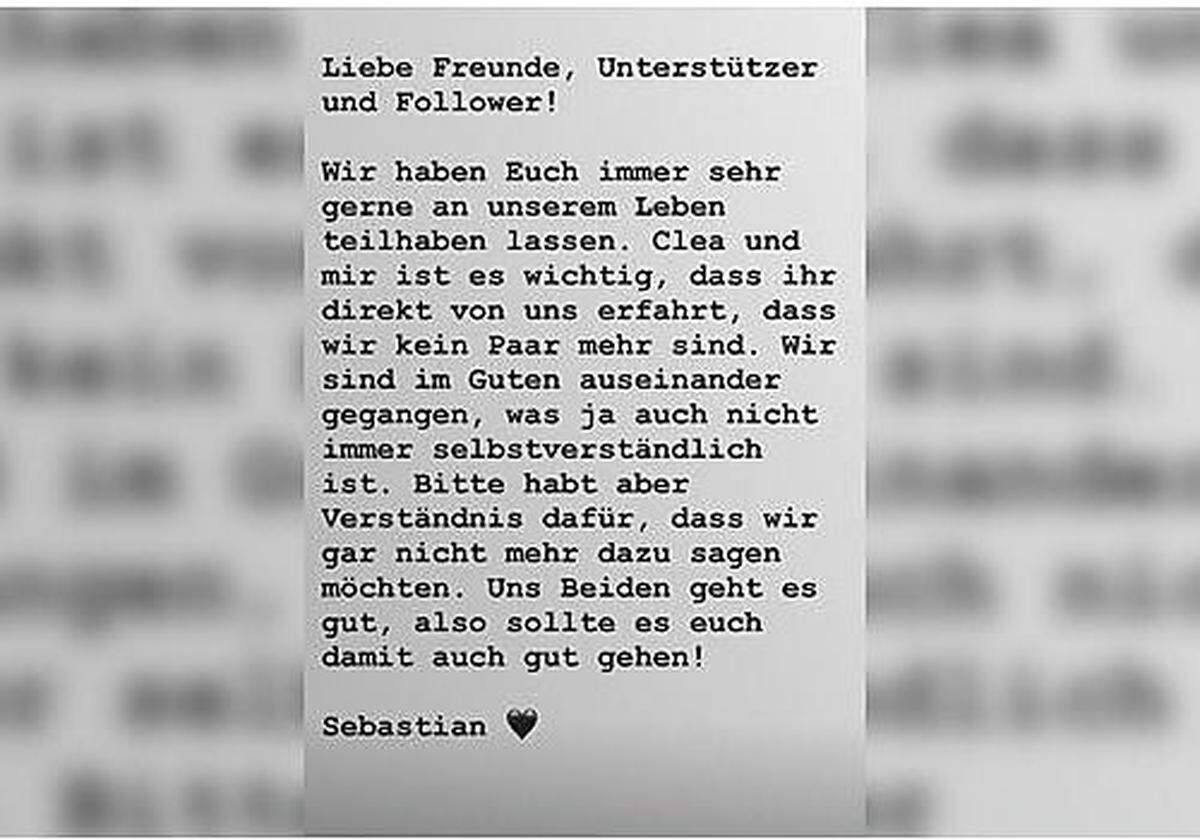 Sebastian Pannek bestätigt das Beziehungsaus mit Clea Lacy ... via Instagram. Diese Zettelchen wecken Volkschulerinnerungen, oder? Aber bei einem 31-Jährigen?  