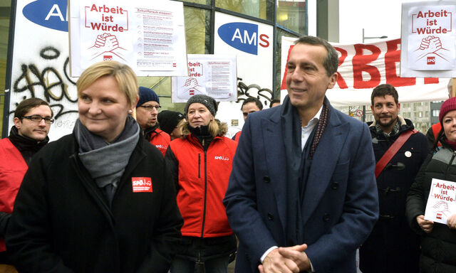 Christian Kern und Frauenstadträtin Sandra Frauenberger während des SPÖ-Aktionstags 