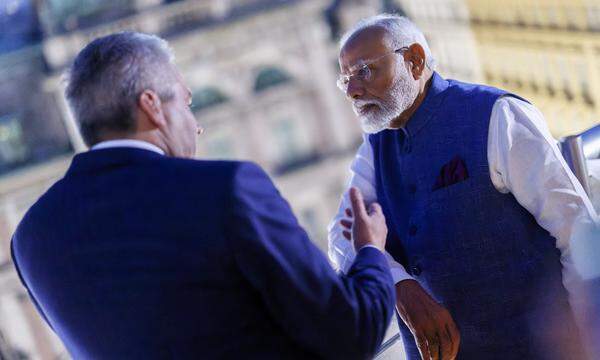 Indiens Premier Modi mit Kanzler Nehammer. (Bild: Bundeskanzleramt)