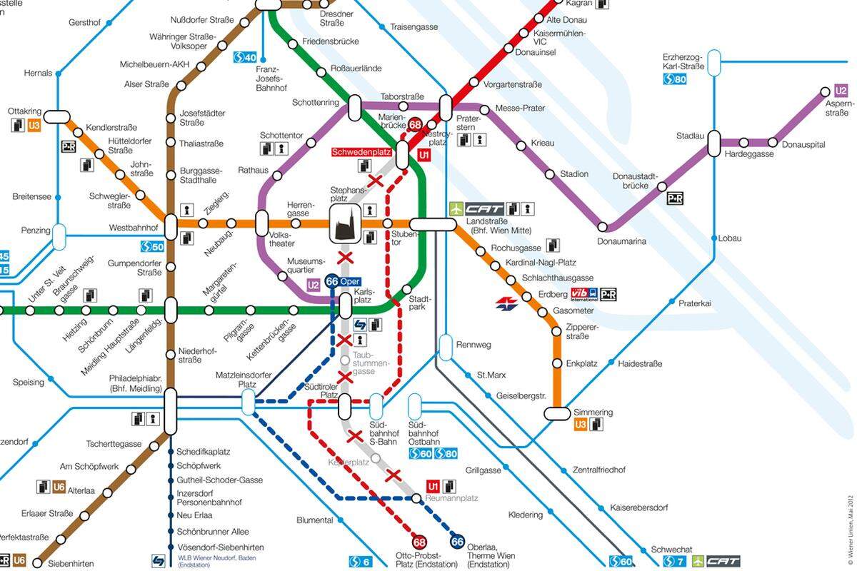 Hier der Übersichtsplan der Wiener Linien. Wer mit den Ersatzlinien unterwegs ist, sollte laut Wiener Linien rund 15 Minuten mehr für seine Wege einplanen. Informationen zum Ersatzverkehr und den Umbauten dokumentiert das städtische Verkehrsunternehmen auch auf einem extra eingerichteten Blog.