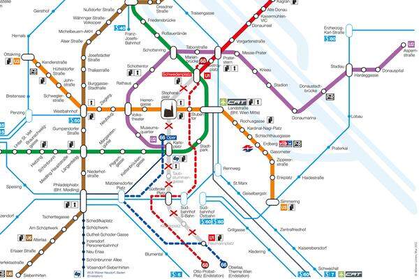 Hier der Übersichtsplan der Wiener Linien. Wer mit den Ersatzlinien unterwegs ist, sollte laut Wiener Linien rund 15 Minuten mehr für seine Wege einplanen. Informationen zum Ersatzverkehr und den Umbauten dokumentiert das städtische Verkehrsunternehmen auch auf einem extra eingerichteten Blog.