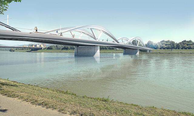 Das Rendering zeigt die geplante Donaubrücke in Linz.
