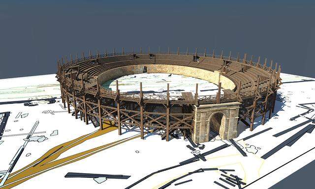 Im Bild: Ein Rendering des neu entdeckten Amphitheaters aus Holz.