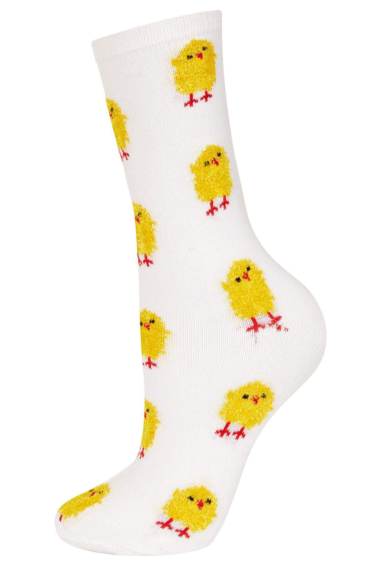 Dezenter kann man Ostern mit diesen Socken von Topshop um 4,50 Euro in die Garderobe einbauen.