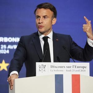Der französische Präsident am Donnerstag während seiner Rede an der Sorbonne. 