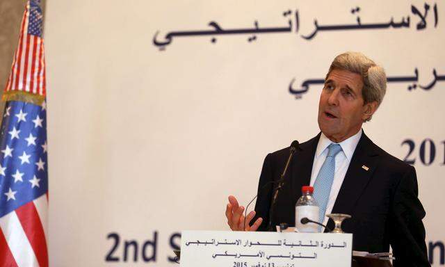 U.S. Secretary of State John Kerry speaks during a news conference in Tunis