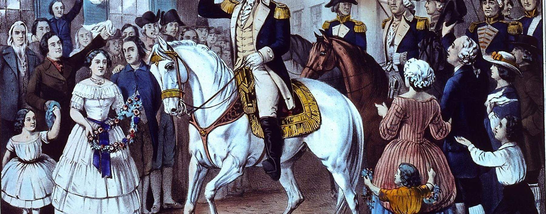 Triumphaler Einzug von George Washington 1783 in New York.