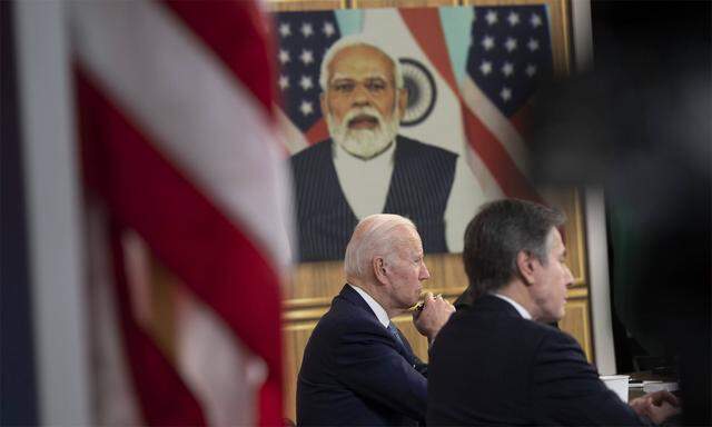 US-Präsident Biden bei einer Videokonferenz mit dem indischen Regierungschef Modi.
