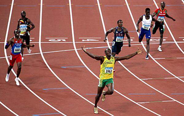Lauf in der Staffel beim Weltrekord über 4 x 100 Meter in 37,10 Sekunden bei den Olympischen Spielen in Peking.