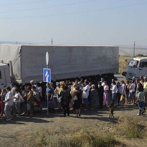ITAR TASS ROSTOV REGION RUSSIA AUGUST 23 2014 The first KAMaz trucks of the 280 strong convoy s