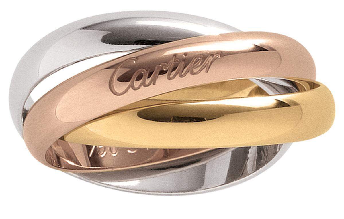 Der Trinity-Ring von Cartier  in Gelb-, Rot- und Weißgold ist ein Klassiker unter den Liebesbeweisen.