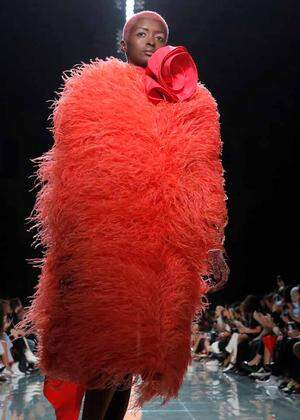 A model presents a creation from the Marc Jacobs Spring/Summer 2019 collection at New York Fashion Week, New York