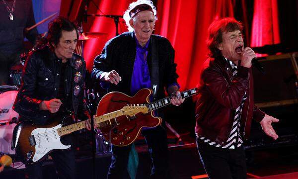 Mick Jagger, Keith Richards und Ronnie Wood stellen auf einer privaten Veranstaltung ihr neues Album vor. 