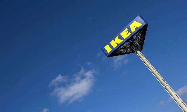 FILE PHOTO: The IKEA logo is seen outside IKEA Concept Center, a furniture store and headquarters of the IKEA brand owner Inter IKEA, in Delft