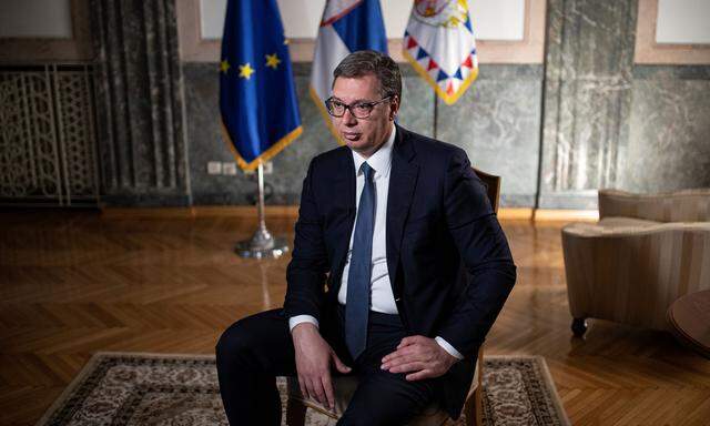Serbian President Aleksandar Vucic attends an interview with Reuters in Belgrade