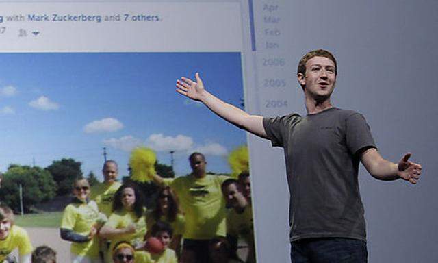 Facebook-Chef Mark Zuckerberg vor einem getaggten Foto.