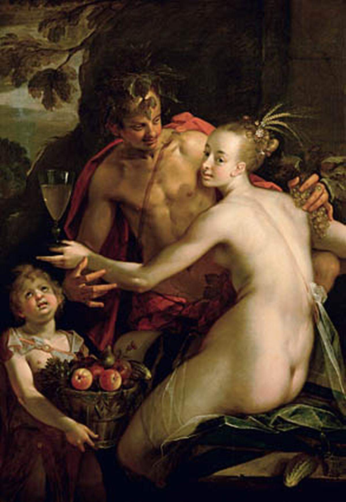 Apollon, Amor, Artemis und Aphrodite begegnet man beim Rundgang immer wieder, ebenso Herkules oder ... Hans von Aachen:"Bacchus, Ceres und Amor", um 1600