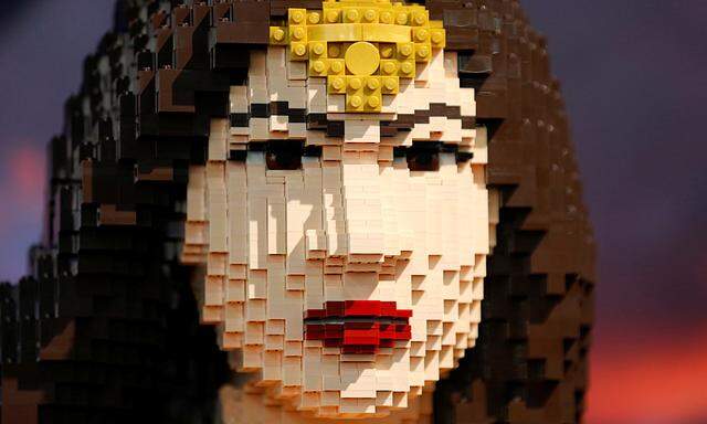 The face of a life sized Wonder Woman made from Lego is shown in the Lego booth at the pop culture event Comic-Con International in San Diego