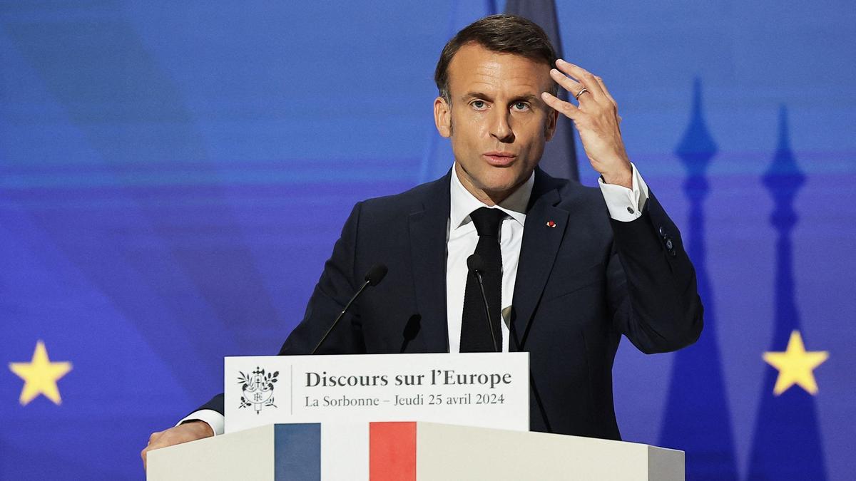 Frankreichs Staatspräsident Emmanuel Macron bei seiner Europa-Rede an der Pariser Sorbonne-Universität. 