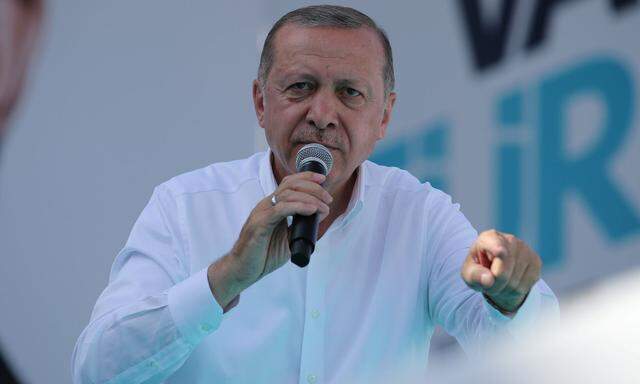 Turkish President Tayyip Erdogan addresses his supporters during an election rally in Ankara