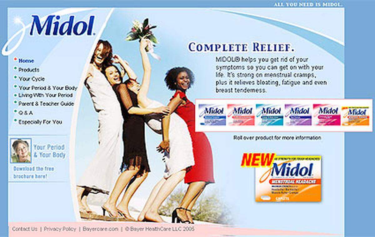 Midol hilft gegen alle Menstruationsbeschwerden. Umso überraschender, dass Patientinnen mit Prostata(!)-Problemen vor der Einnahme einen Arzt konsultieren sollen.