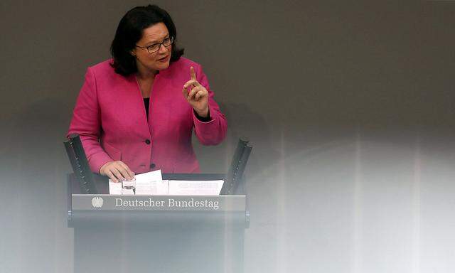 SPD-Fraktionschefin Andrea Nahles (Archivbild aus dem Bundestag) verlangt genauere Erklärungen zum Papier der Union.